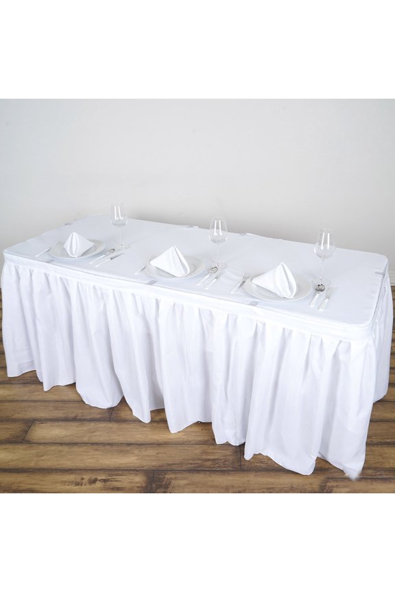 14ft White Accordion Pleat Polyester Table Skirt for Kitchen Dining Catering Wedding Birthday Party Decorations Events