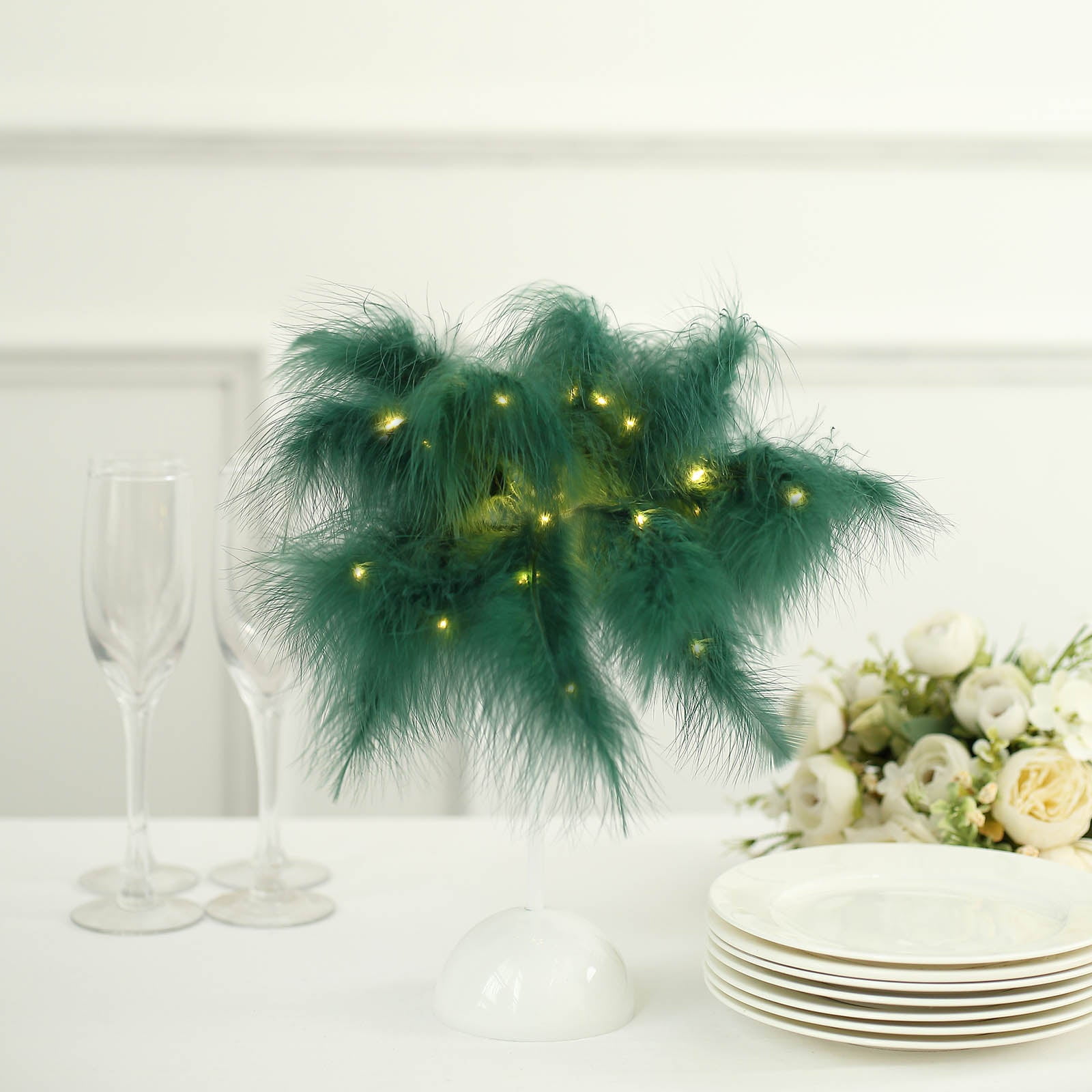 Efavormart 15" Hunter Emerald Green Feather LED Table Lamp Desk Light ...