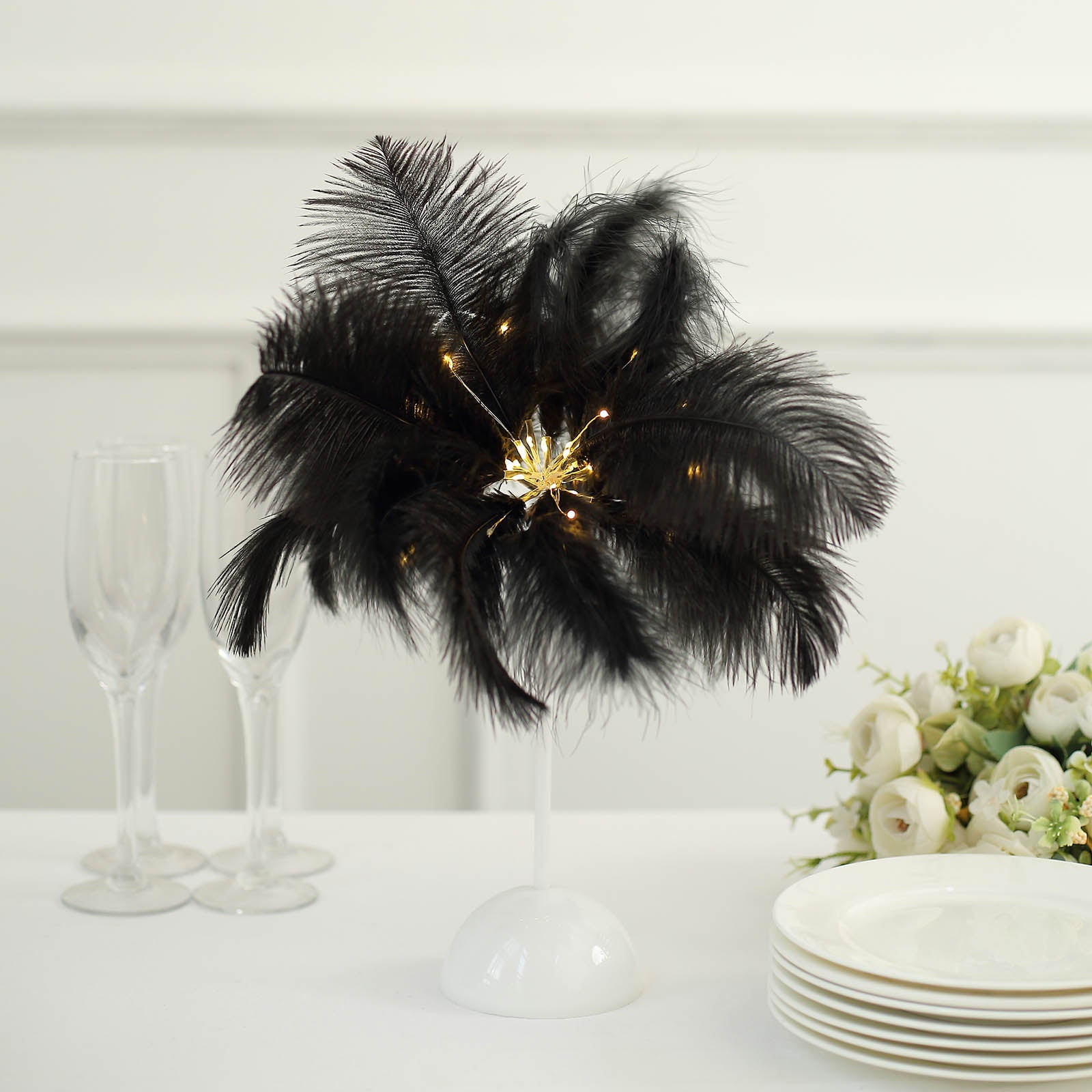 Efavormart 15" LED Black Ostrich Feather Table Lamp Desk Light, Battery ...