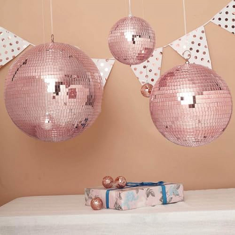 Efavormart 15" Rose Gold Glass Mirror Disco Ball with Hanging String