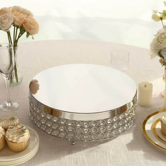 Efavormart 15" Silver Crystal Beaded Metal Riser Cake Stand