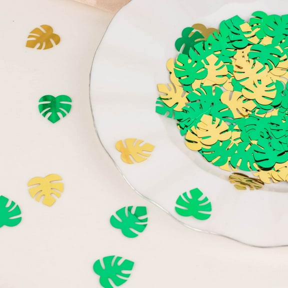 Efavormart 15G Bag | Metallic Green And Gold Tropical Palm Leaf Table Confetti, Shiny Monstera Leaves Party Scatters