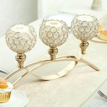 Efavormart 16" 3 Arm Gold Crystal Candle Holder Arch Bridge Design Goblet Candle Holders