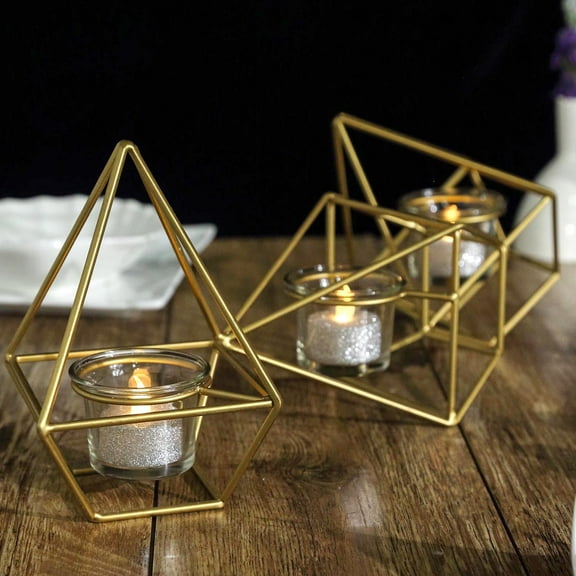 Efavormart 16.5" Gold Geometric Candle Holder Set 3 Metal Geometric Centerpieces Joint Together Votive Glass Holders