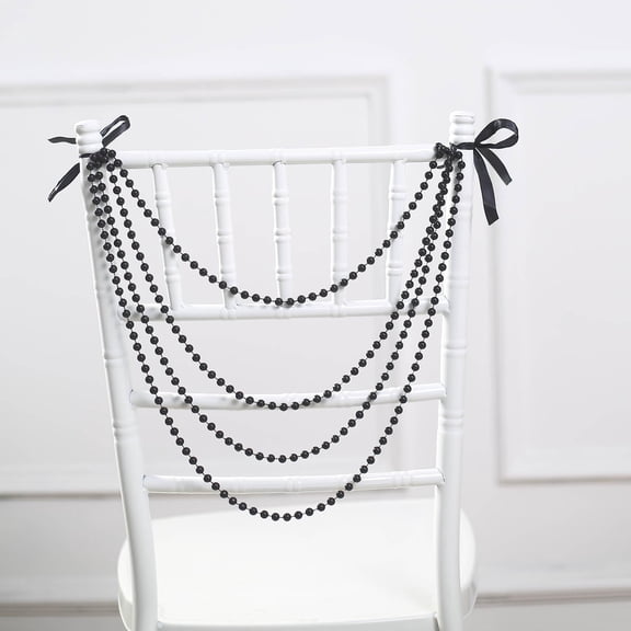 Efavormart 16" Black Pearl Beaded Garland Chair Sashes Wedding Decorations Pre-Tied Gatsby Faux Pearl String Chiavari Chair Decor for Party Ceremony Floral Arrangement Banquet Outdoor Decor