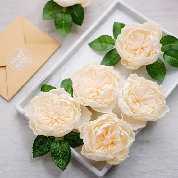 Efavormart 16 Pack - 4" Cream Artificial Foam Roses & Silk Peonies Mix Flower Box Diy Flower Bouquets - Ideal for Weddings, Festivals, Parties, Home Decorations, Gardens, Fencing