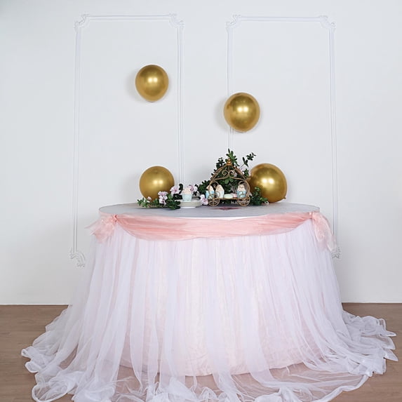 Efavormart 17Ft Rose Gold/Blush Extra Long 48" Two Layered Tulle & Satin Table Skirt For Wedding Party Decoration