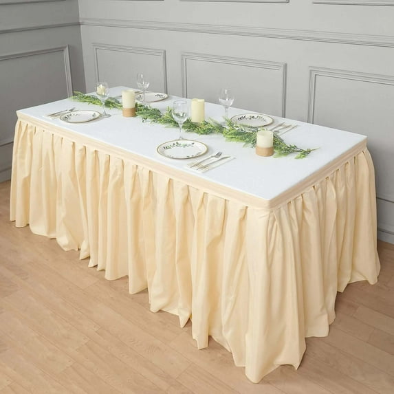 Efavormart 17ft Beige Accordion Pleat Polyester Table Skirt for Kitchen Dining Catering Wedding Birthday Party Decorations Events