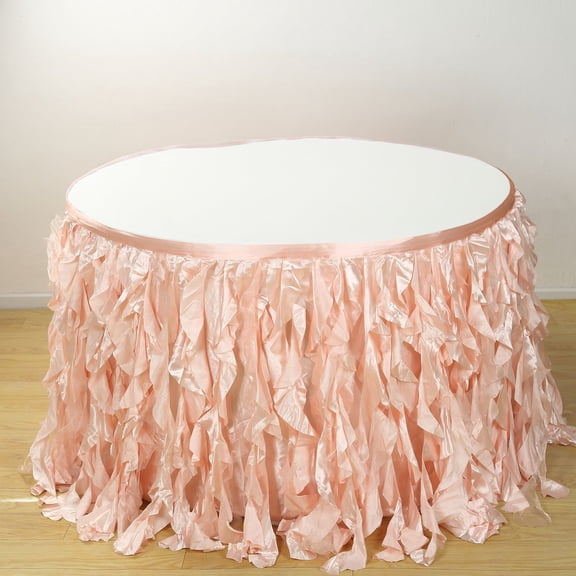 Efavormart 17ft Enchanting Curly Willow Taffeta Table Skirt for Kitchen Dining Catering Wedding Birthday Party Events - Blush