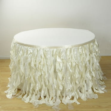 Efavormart 17ft Enchanting Curly Willow Taffeta Table Skirt for Kitchen Dining Catering Wedding Birthday Party Events - Ivory