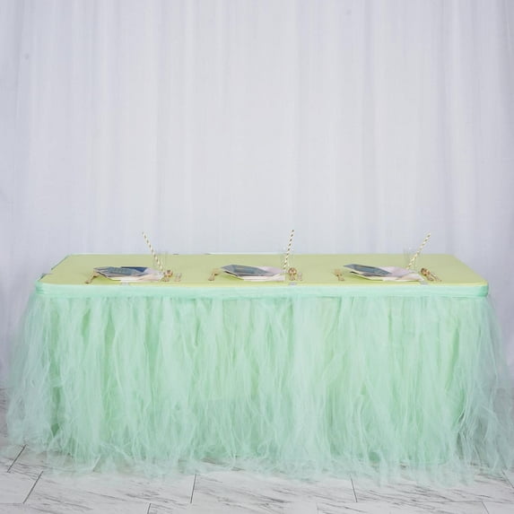 Efavormart 17ft FULL SIZE 4 Layer Fluffy Tulle - Tutu Table Skirt for Dining Catering Wedding Birthday Party Events - Mint Green