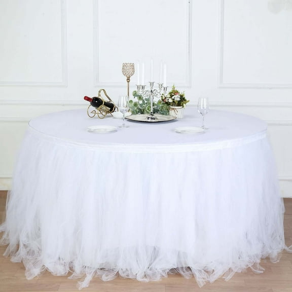 Efavormart 17ft FULL SIZE 4 Layer Fluffy Tulle - Tutu Table Skirt for Dining Catering Wedding Birthday Party Events - White
