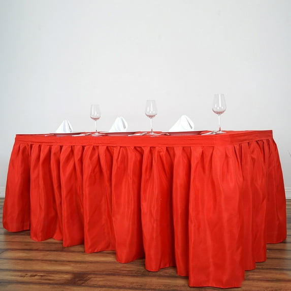 Efavormart 17ft Red Accordion Pleat Polyester Table Skirt for Kitchen Dining Catering Wedding Birthday Party Decorations Events