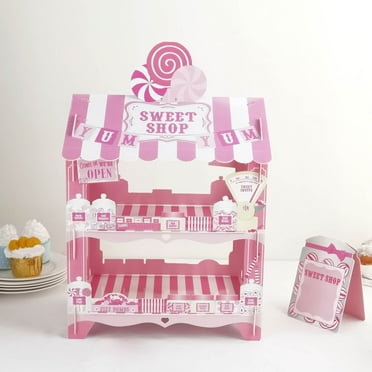 Efavormart 18" | 2 Tier Sweet Shop Cardboard Cupcake Stand, Candy Cart Disposable Lollipop Holder