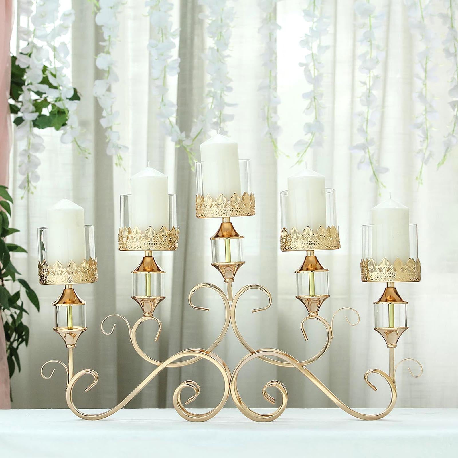 Efavormart 18” Tall 5 Arm Gold Metal Candelabra Centerpiece Crown Top