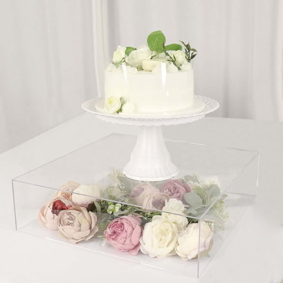Efavormart 18"X18" | Clear Acrylic Cake Box Stand, Mirror Finish Display Box Pedestal Riser with Hollow Bottom