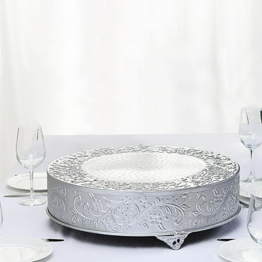 Efavormart 18 inch Silver Round Embossed Metal Cake Plateau Stand Riser Wedding Birthday Party Dessert Cake Pedestal Display Plate