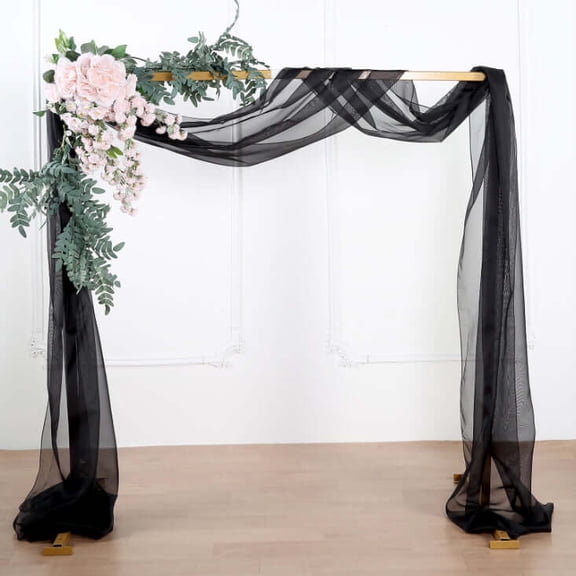 Efavormart 18Ft Black Sheer Organza Curtain Panels, Window Scarf Valance Wedding Arch Draping Fabric for Top Table Event Party Home Decor Stair Bow Backdrop Curtain Decoration
