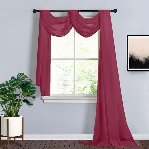 Efavormart 18Ft Burgundy Sheer Organza Curtain Panels, Window Scarf Valance Wedding Arch Draping Fabric for Top Table Event Party Home Decor Stair Bow Backdrop Curtain Decoration