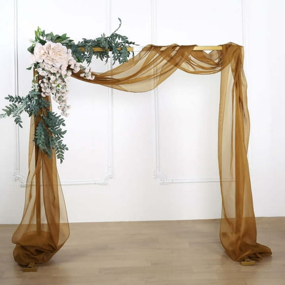 Efavormart 18Ft Gold Sheer Organza Curtain Panels, Window Scarf Valance Wedding Arch Draping Fabric for Top Table Event Party Home Decor Stair Bow Backdrop Curtain Decoration