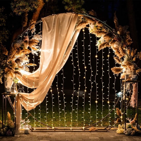 Efavormart 192 LED Icicle Fairy String Light Curtain Backdrop 5ftx8ft Plug In Panel with 8 Warm White LED Light Strands For Wedding Birthday Party Event Decoration