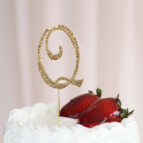 Efavormart 2.5" Tall Gold Shinny Rhinestone Letters Cake Toppers For Wedding Birthday Party Special Event Decorations - Letter Q