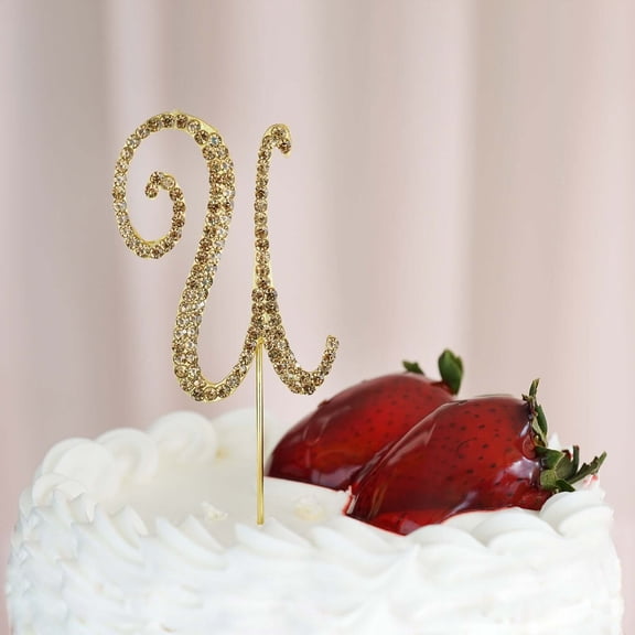 Efavormart 2.5" Tall Gold Shinny Rhinestone Letters Cake Toppers For Wedding Birthday Party Special Event Decorations - Letter U