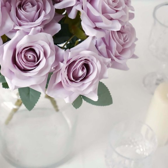 Efavormart 2 Bouquets | 17" Lavender Real Touch Artificial Silk Rose Flower Bushes