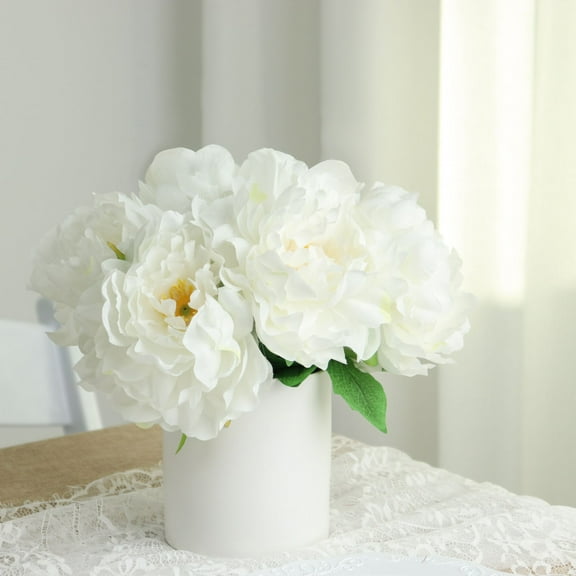 Efavormart 2 Bushes | 17" White Artificial Silk Peony Flower Bouquets, Real Touch Peonies Spray