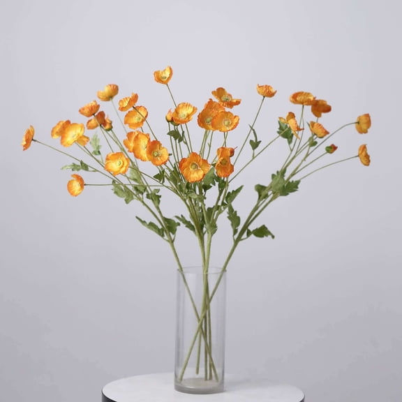 Efavormart 2 Bushes | 33" Long Stem Artificial Silk Poppy Flower Bouquet Spray - Orange