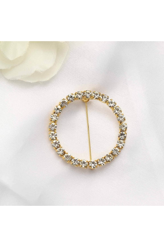 2" Gold Rhinestone Circle Metal Chair Sash Band Buckle, Diamond Chair Wrap Bow Pin Brooch