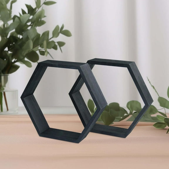Efavormart 2 PC | 9" Tall Hexagon Black Wood Centerpiece | Wood Geometric Terrarium | Honeycomb Storage Shelf