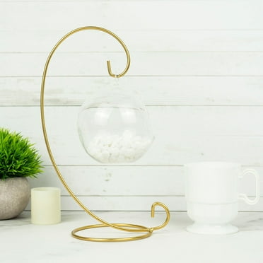 Efavormart 2 Pack | 10" Tall Gold Glass Terrarium Air Plant Holder, Metal Hanging Ornament Display Stand