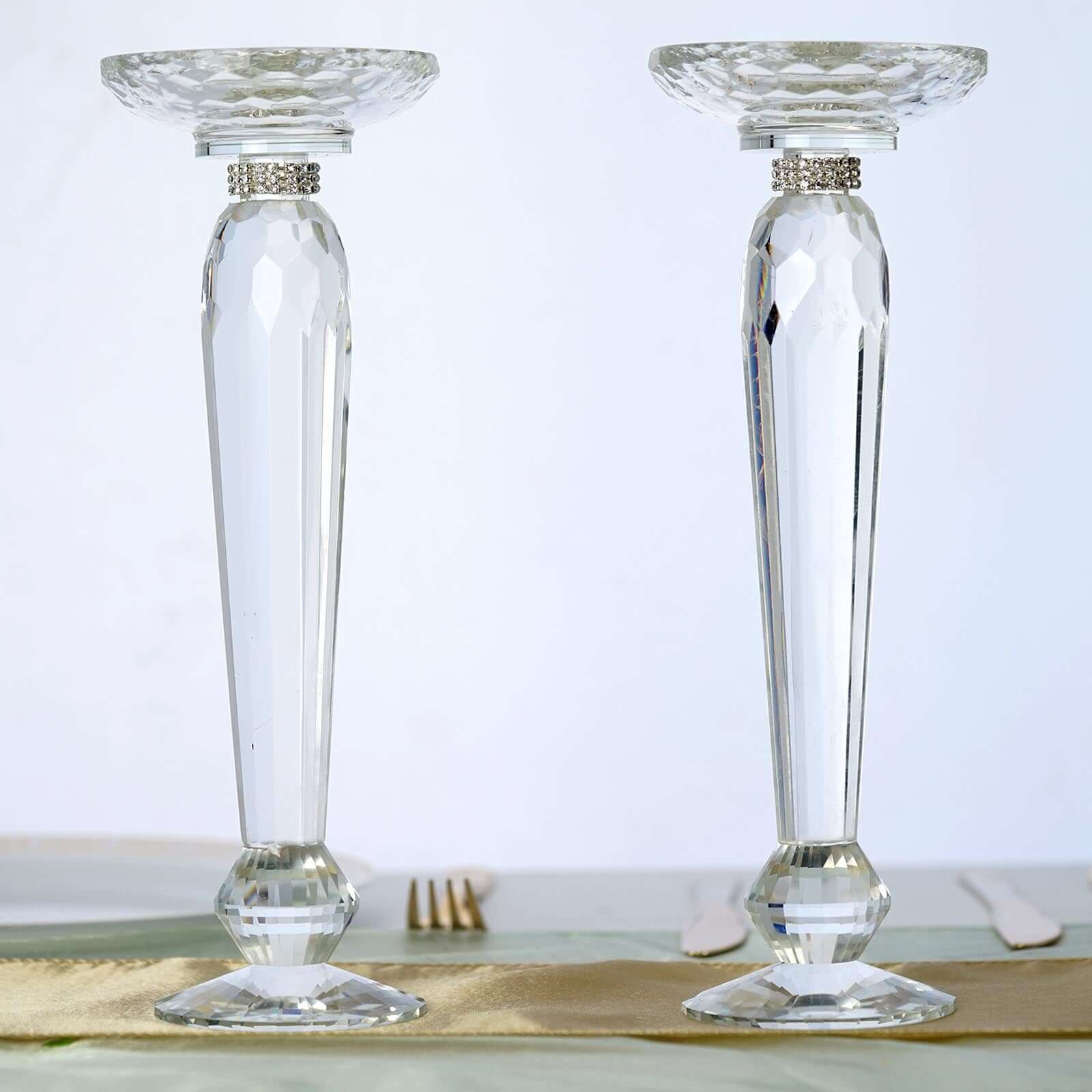 Efavormart 2 Pack 11" Tall Premium Cut Glass Crystal Candle Holder Floral Stand Centerpiece Riser - PREMIUM