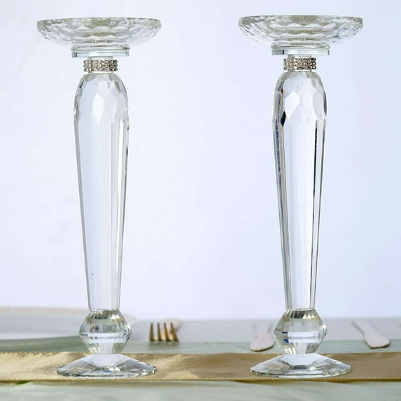 Efavormart 2 Pack 11" Tall Premium Cut Glass Crystal Candle Holder Floral Stand Centerpiece Riser - PREMIUM