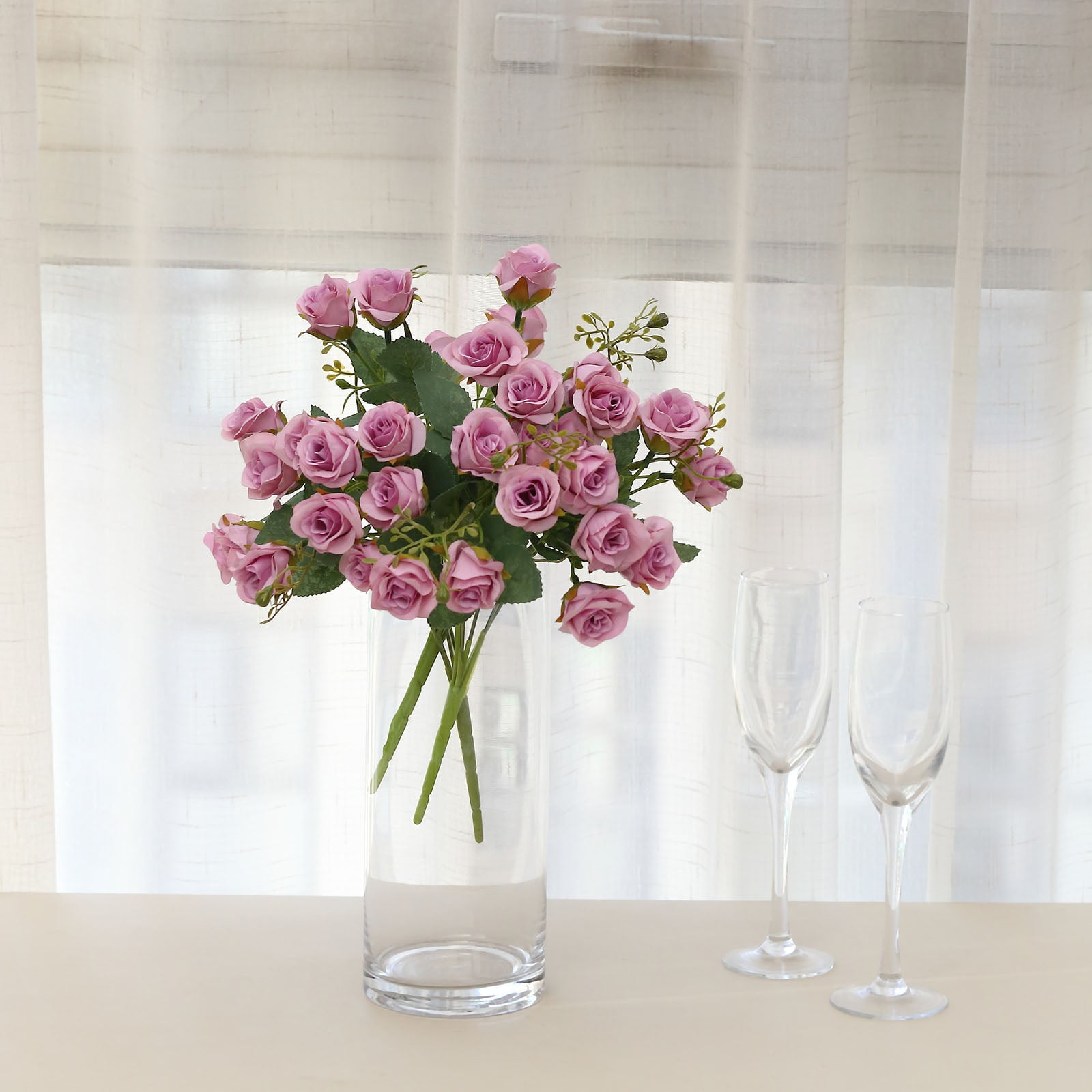 Efavormart 2 Pack | 12" Lavender Artificial Open Rose Flower Bouquets ...