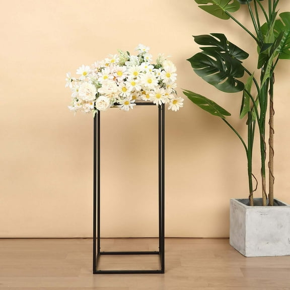 Efavormart 2 Pack - 12” Rectangular Matte Black Metal Wedding Flower Stand, Geometric Centerpiece Vases for Wedding Party Dinner Centerpiece, Restaurant Hotel Decoration