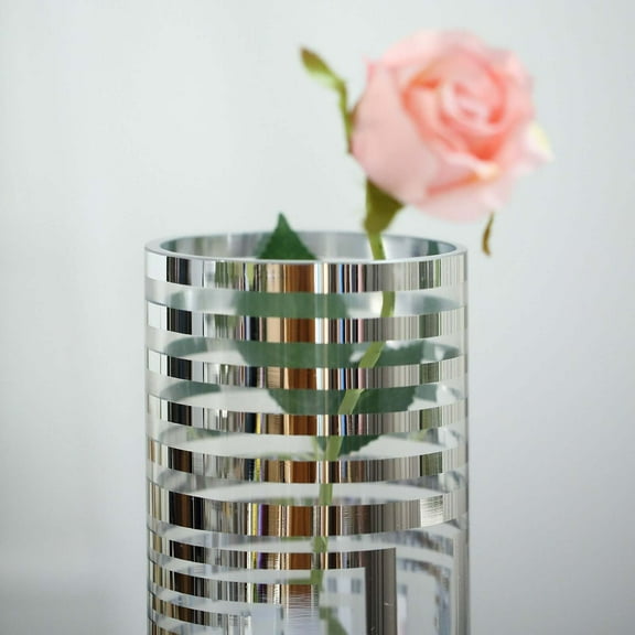 Efavormart 2 Pack 12" Silver Striped Cylinder Vases Glass Vases Flower Centerpieces