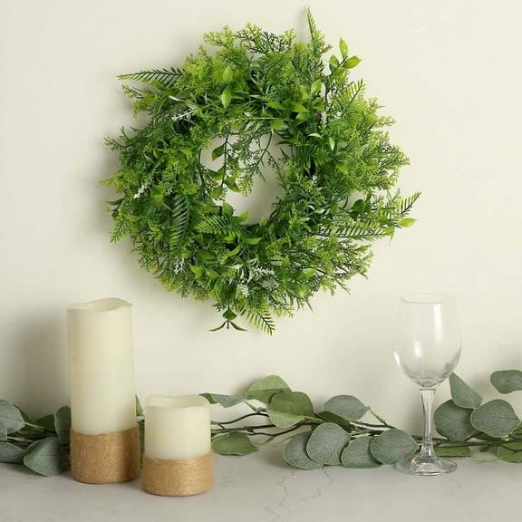 Efavormart 2 Pack | 12" Window Wreath Artificial Green Leaves Pillar Candle Rings