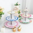 thumbnail image 1 of Efavormart 2 Pack | 14" 3-Tier Floral Cardboard Dessert Pedestal Display With Scalloped Edges, Round Tea Party Cupcake Stand, 1 of 11