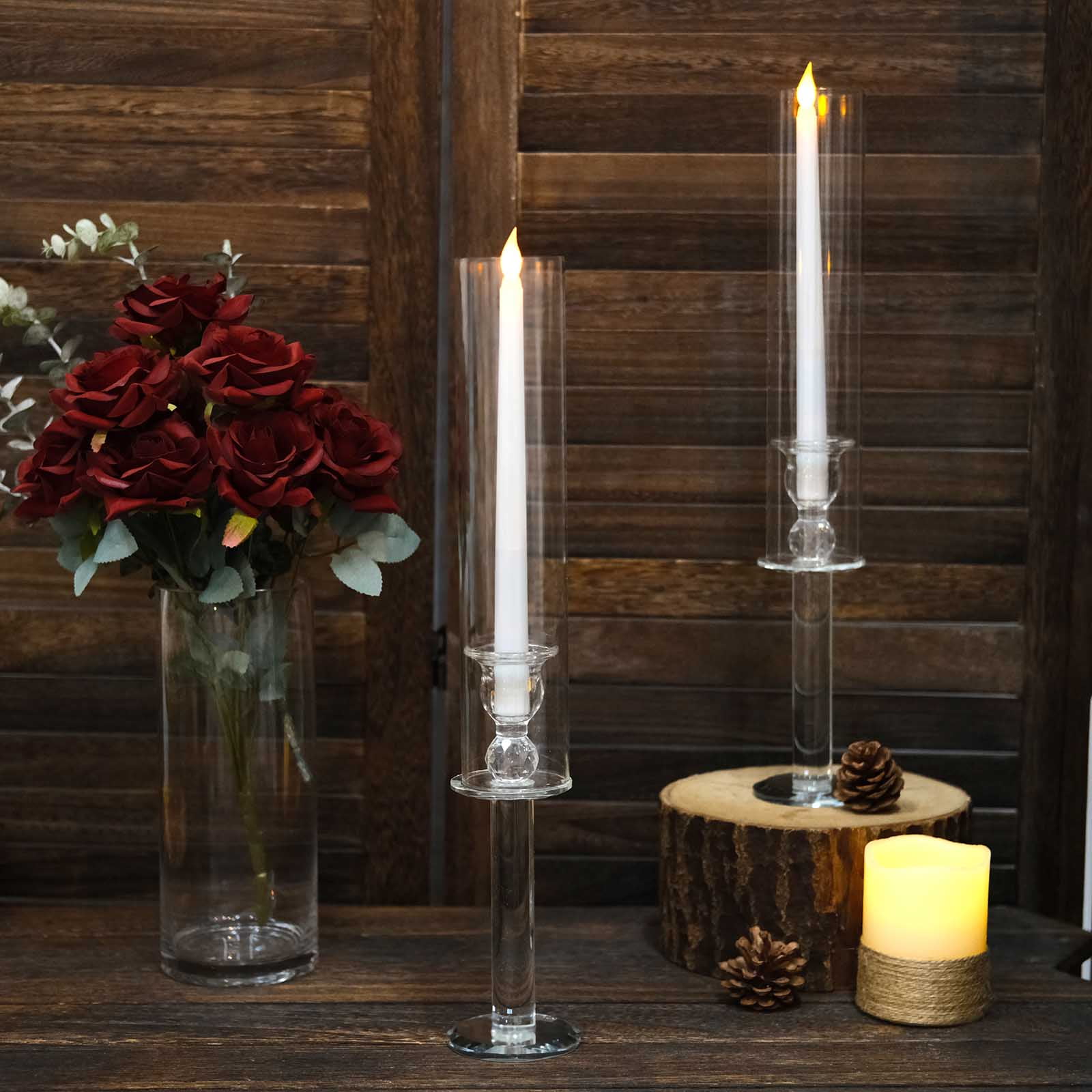 Efavormart 2 Pack 18" Tall Clear Crystal Glass Hurricane Taper Candle