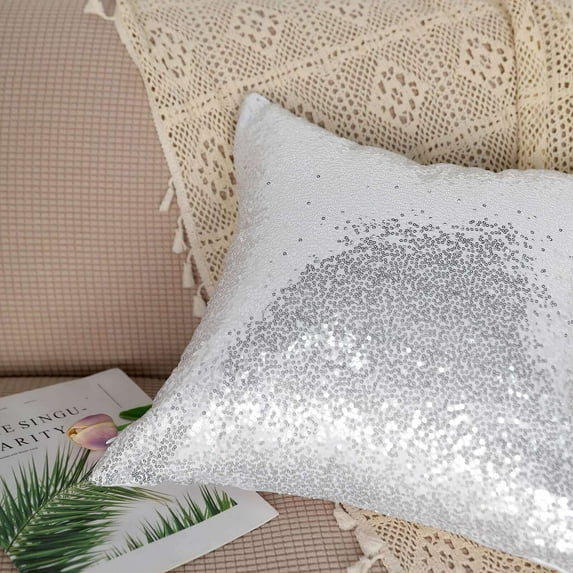 Efavormart 2 Pack | 18"x18" Sequin Throw Pillow Cover, Decorative Cushion Case - Square Silver Sequin