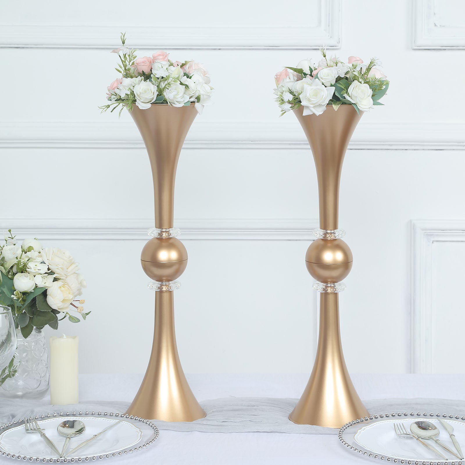 Efavormart 2 Pack | 21" Gold Crystal Embellishment Trumpet Table ...