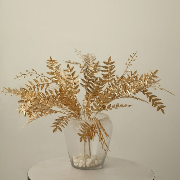 Efavormart 2 Pack | 21" Metallic Gold Artificial Fern Leaf Branches, Faux Decorative Bouquets
