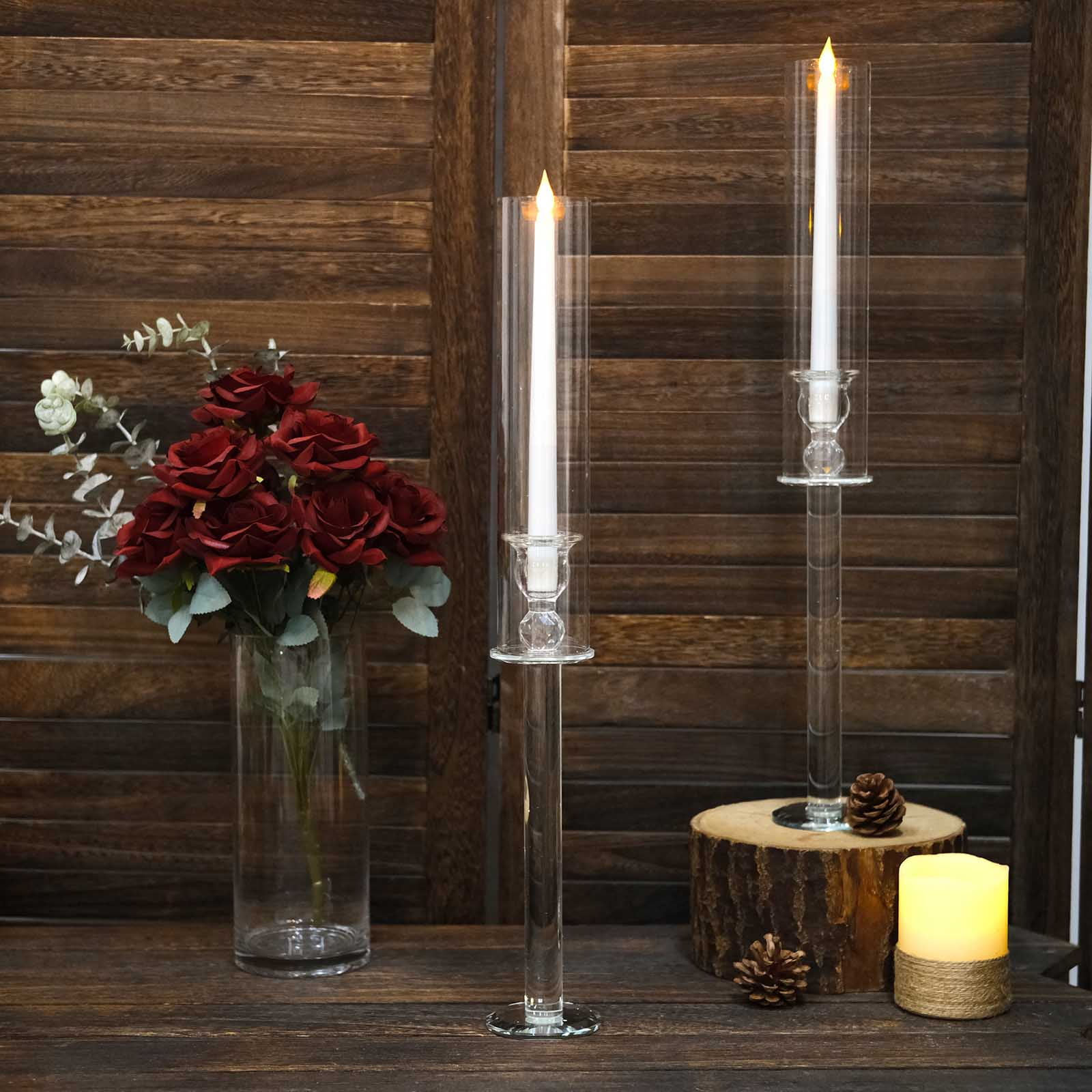 Efavormart 2 Pack 22" Tall Clear Crystal Glass Hurricane Taper Candle