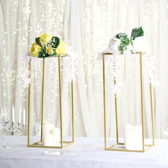 Efavormart 2 Pack 24" Matte Gold Wedding Flower Stand Metal Vase Column Stand Geometric Centerpiece Vase