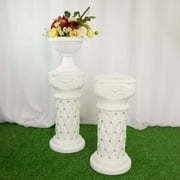 Efavormart 2 Pack 25 Tall White PVC 10mm Crystal Beaded Studded French Inspired Pedestal Column Stand for Floral Arrangements, Wedding, Aisle Decor, DIY Background Designing