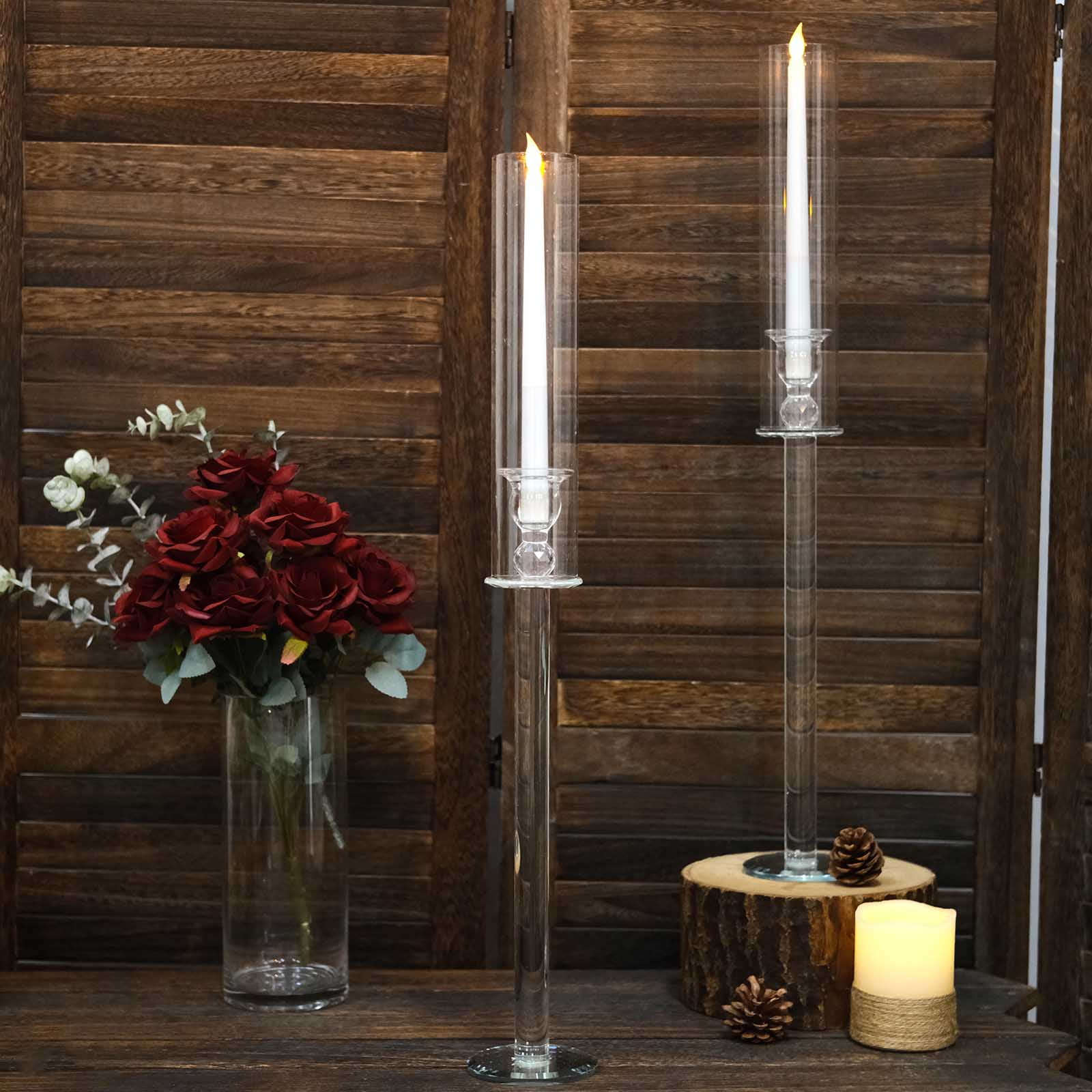 Efavormart 2 Pack | 26" Tall Clear Crystal Glass Hurricane Taper Candle ...