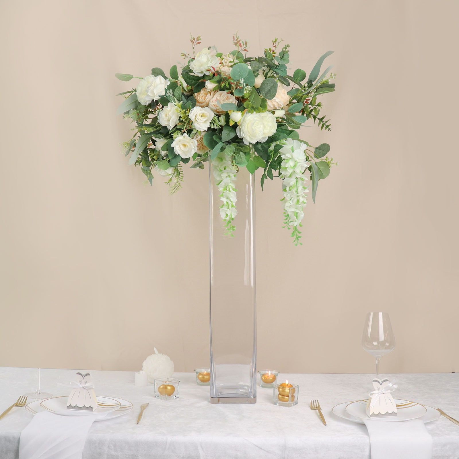Efavormart 2 Pack | 28" Heavy Duty Square Glass Cylinder Vases, Clear ...