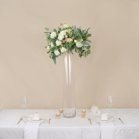 Efavormart 2 Pack | 32" Round Heavy Duty Clear Cylinder Glass Vases, Tall Flower Vase